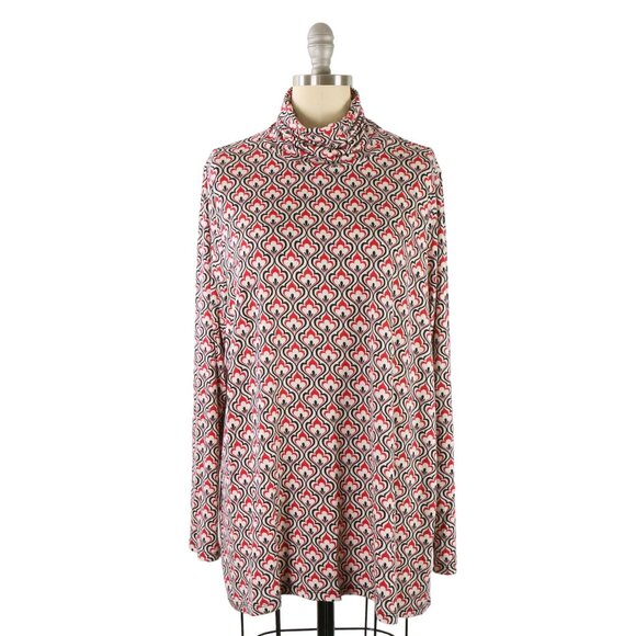 NWT DG2 Diane Gilman Viscose Knit Wine Tile Printed Turtleneck Top XL - Picture 1 of 5